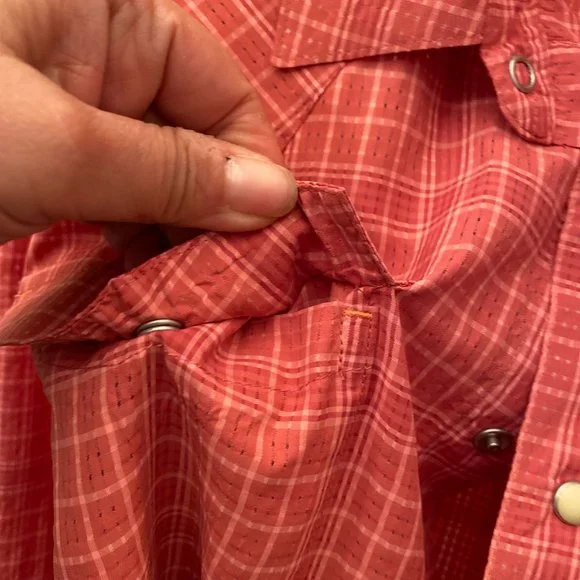 ORVIS men orange gingham style snap button shirt, XXL - Picture 5 of 13